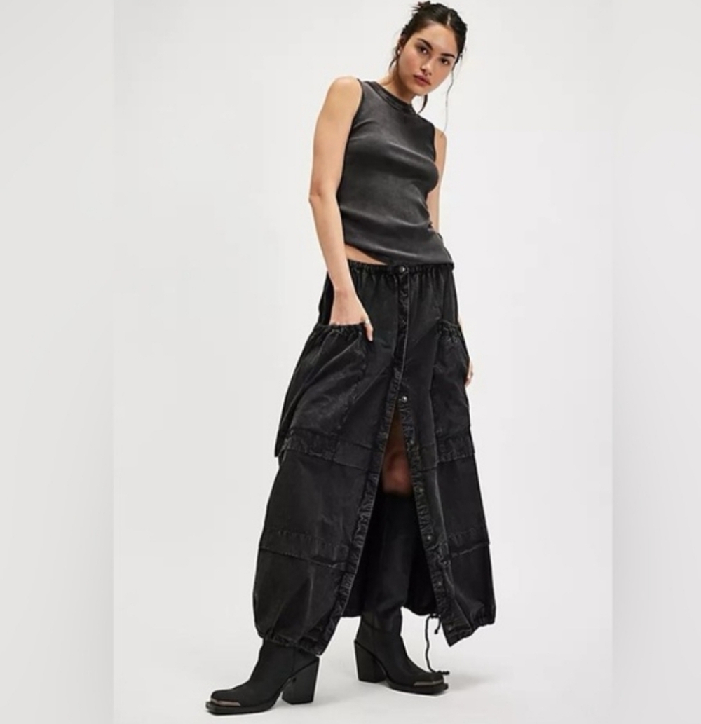 Free People Eloise Maxi Skirt Washed Black Size Medium